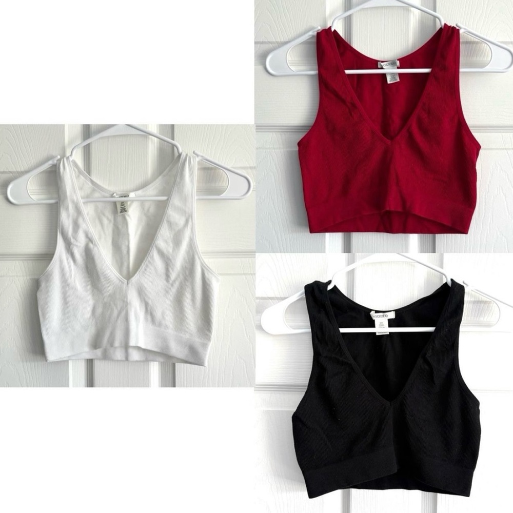 Bozzolo 3-pack Women's V-Neck Crop Tops / Bralettes - Red, White, Black